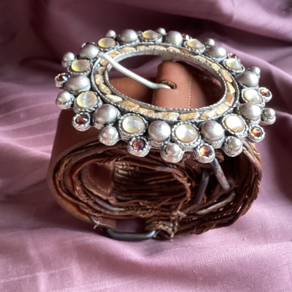Vintage Leatherock Stone/Raffia Leather Belt
